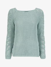 Pull en maille épaisse à manches effet tressé - Bleu gris - 1