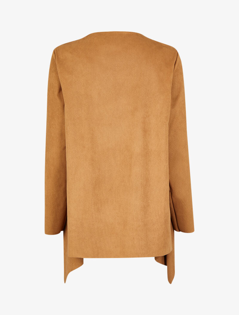 Veste 3/4 suédée à pans asymétriques - Camel - 2