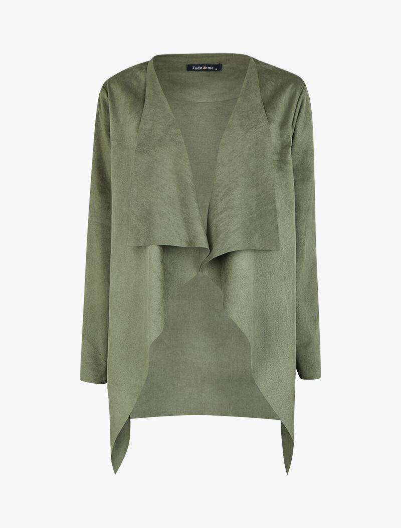 Veste 3/4 suédée à pans asymétriques - Kaki - 1