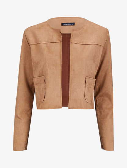 Veste courte et ouverte en suédine à poches plaquées - Camel - 1