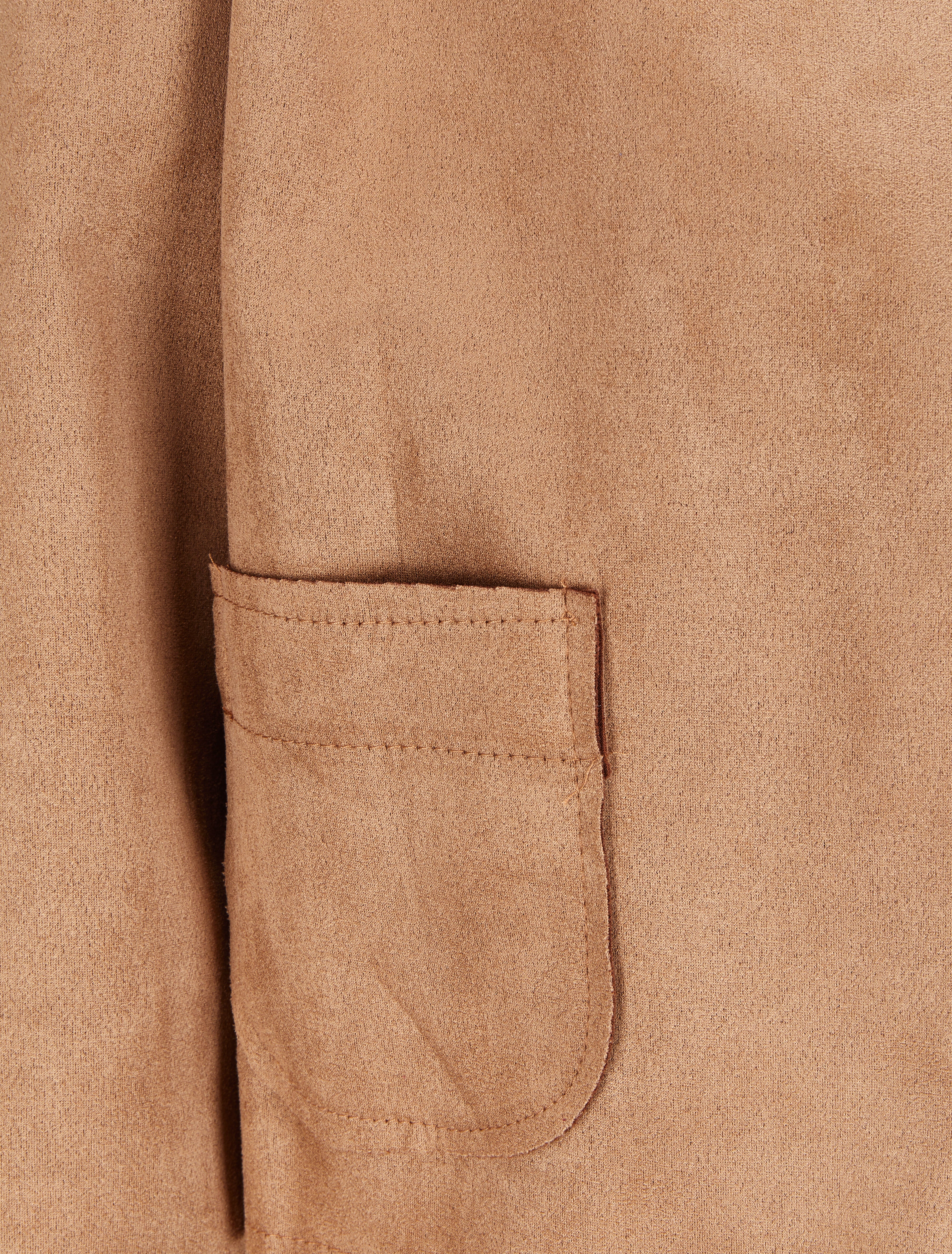 Veste courte et ouverte en suédine à poches plaquées - Camel - 3