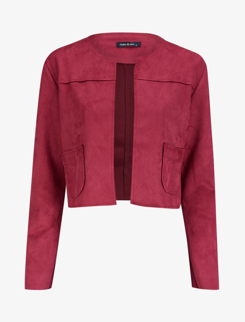 Veste courte et ouverte en suédine à poches plaquées - Rouge - 1