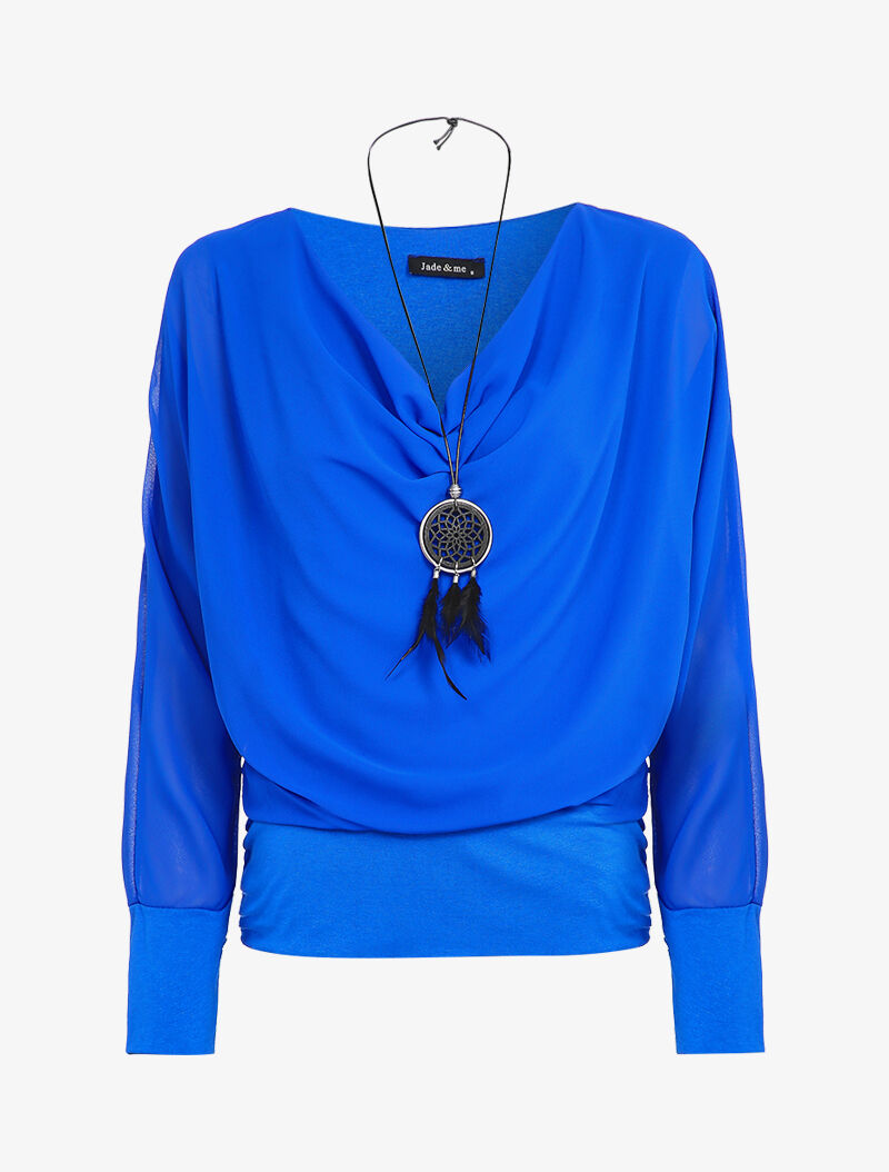 Top bi-matière à col bénitier - Bleu roi - 3