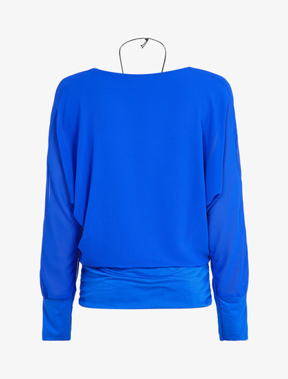 Top bi-matière à col bénitier - Bleu roi - 2