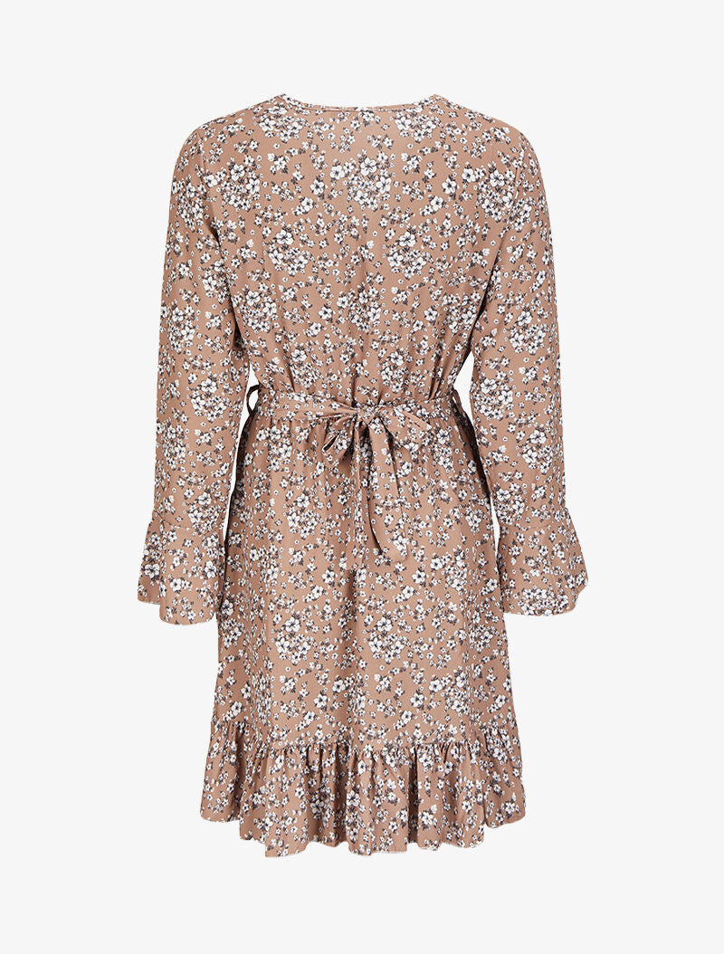 Robe portefeuille volantée à imprimé petites fleurs - Beige - 2