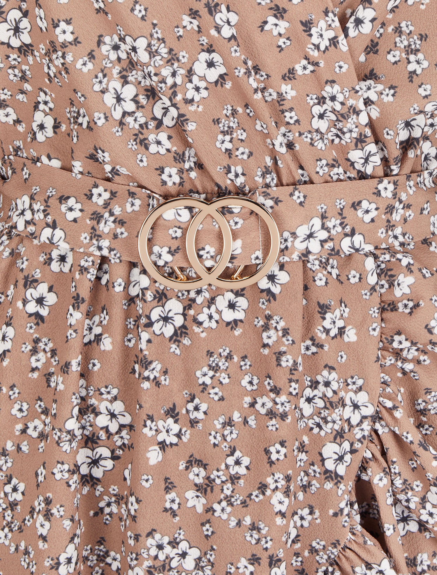 Robe portefeuille volantée à imprimé petites fleurs - Beige - 3