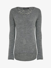 Pull à dos long ajouré et stylisé - Gris - 1