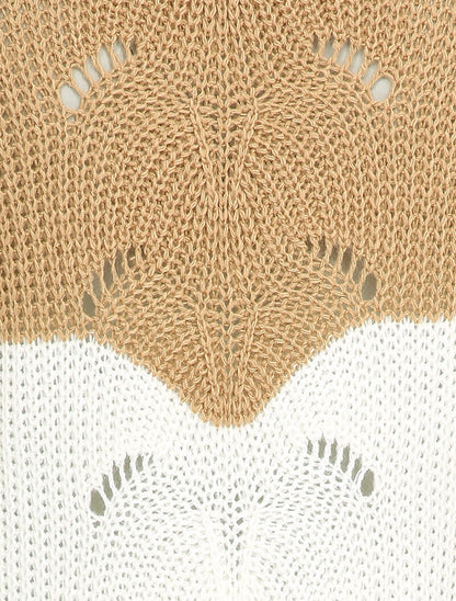 Pull long color block en maille - Camel - 3