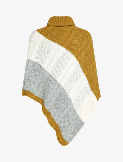 Poncho asymétrique à bandes colorées - Moutarde - 2