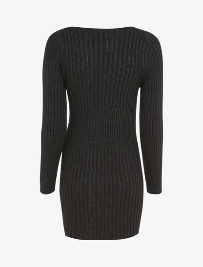 Pull long à boutons dorés stylisés - Noir - 2