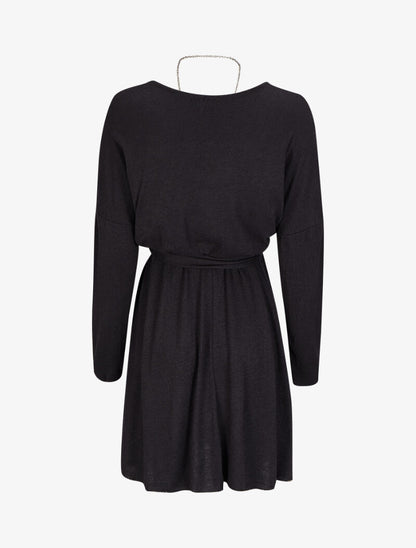 Robe pull coupe patineuse à manches dolman - Noir - 2
