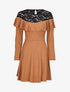 Robe patineuse à épaules en dentelle à volants - Camel - 4