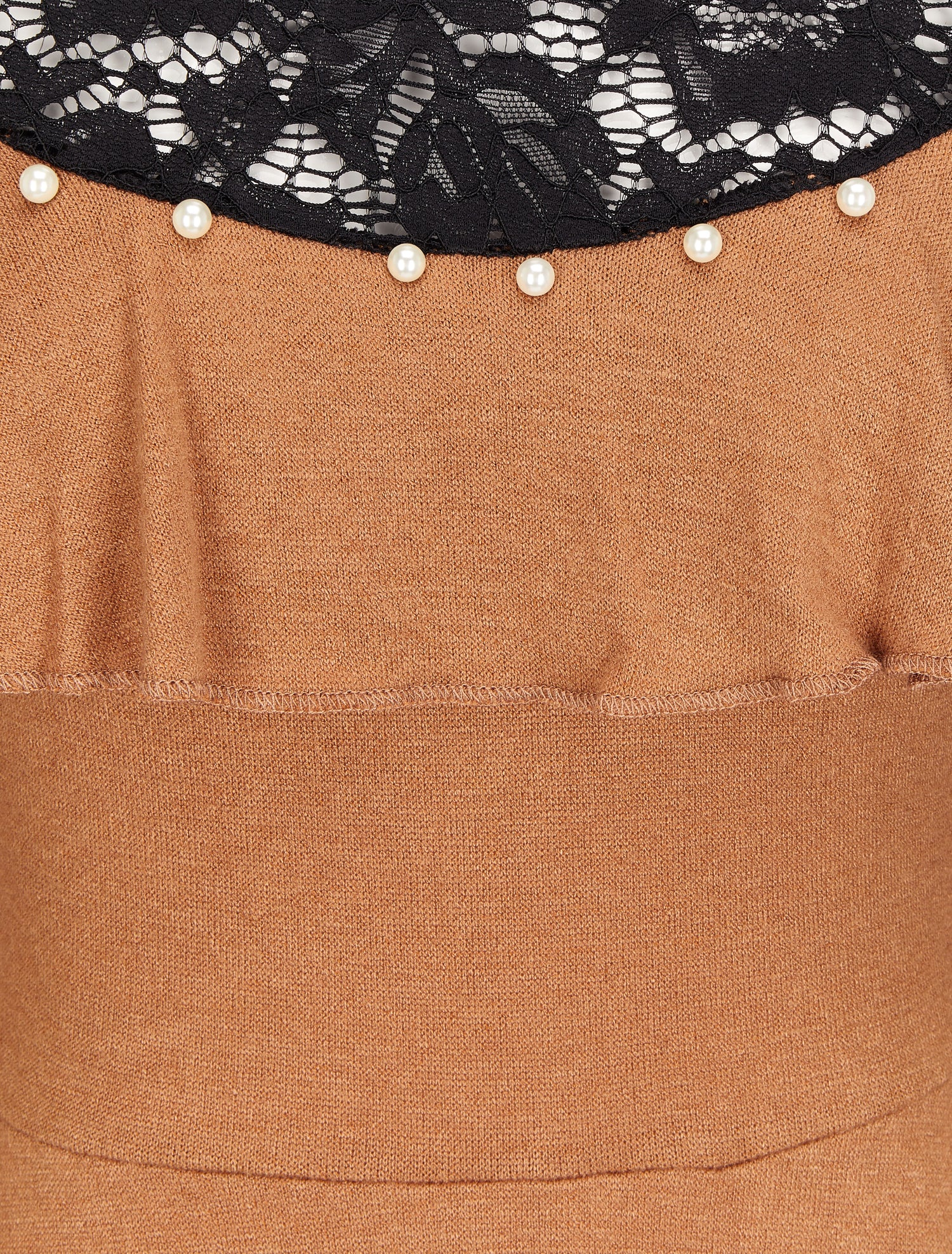 Robe patineuse à épaules en dentelle à volants - Camel - 3