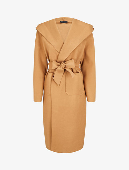 Manteau long ceinturé à capuche - Camel - 1