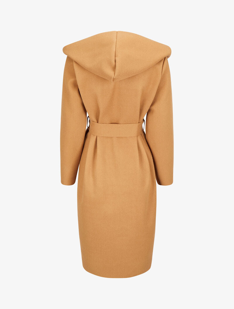 Manteau long ceinturé à capuche - Camel - 2