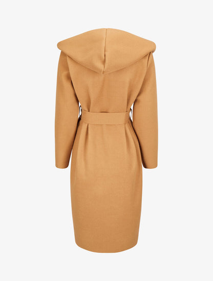 Manteau long ceinturé à capuche - Camel - 2