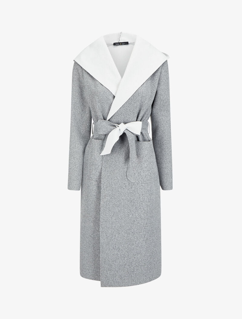 Manteau long ceinturé à capuche - Gris chiné - 4