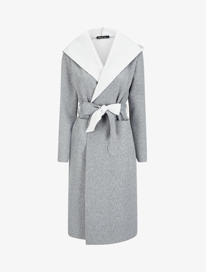Manteau long ceinturé à capuche - Gris chiné - 4
