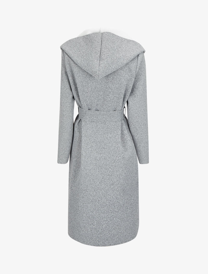 Manteau long ceinturé à capuche - Gris chiné - 2