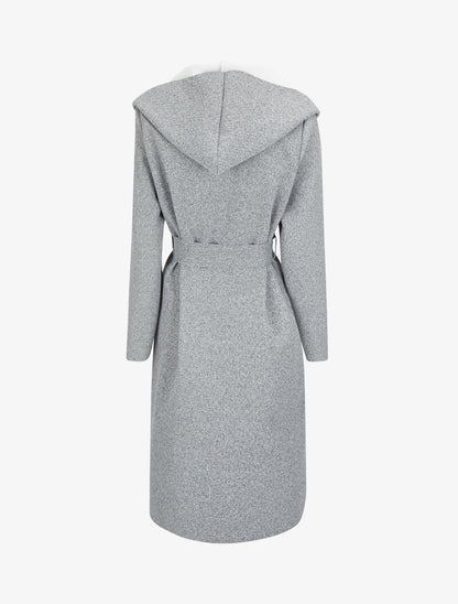 Manteau long ceinturé à capuche - Gris chiné - 2