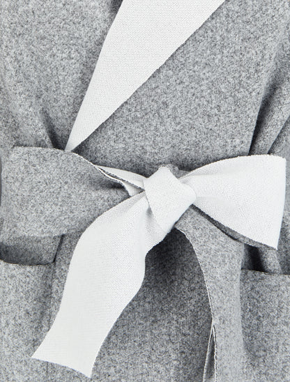 Manteau long ceinturé à capuche - Gris chiné - 3