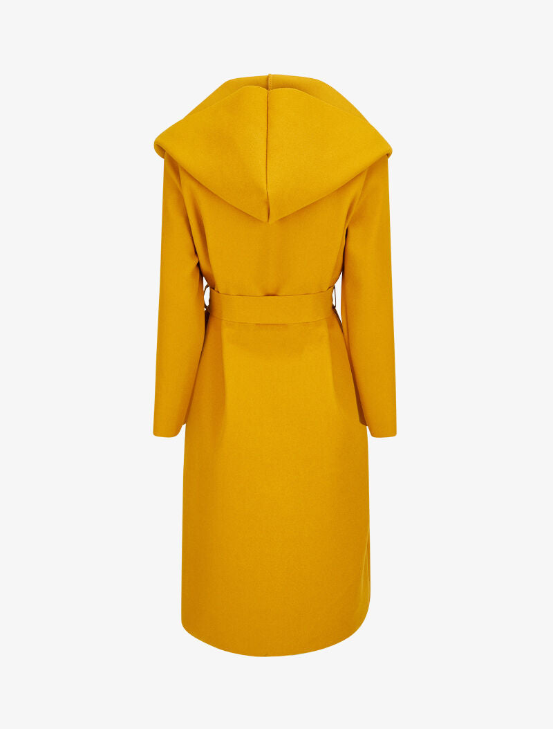 Manteau long ceinturé à capuche - Moutarde - 2