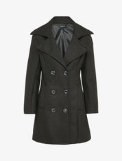 Manteau mi-long à pans croisés en laine mélangée - Noir - 1