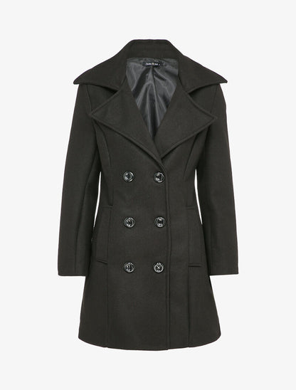Manteau mi-long à pans croisés en laine mélangée - Noir - 1
