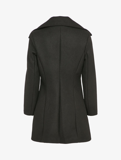 Manteau mi-long à pans croisés en laine mélangée - Noir - 2