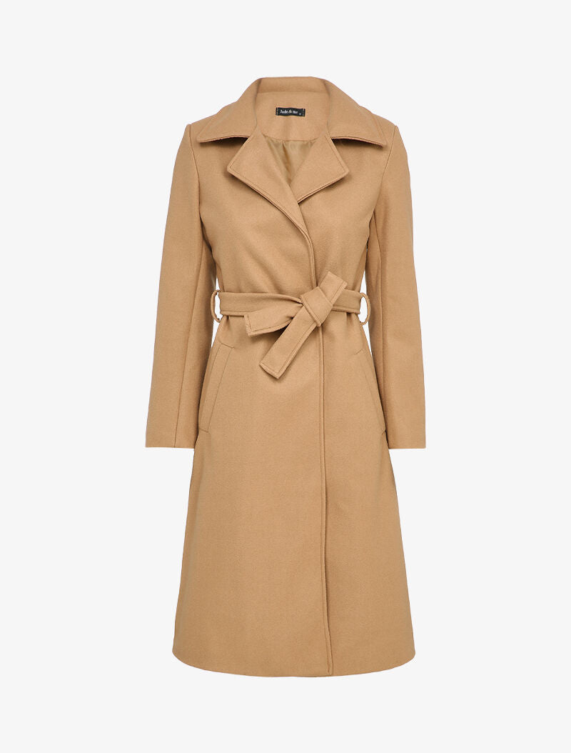 Manteau long ceinturé à col cranté - Camel - 4