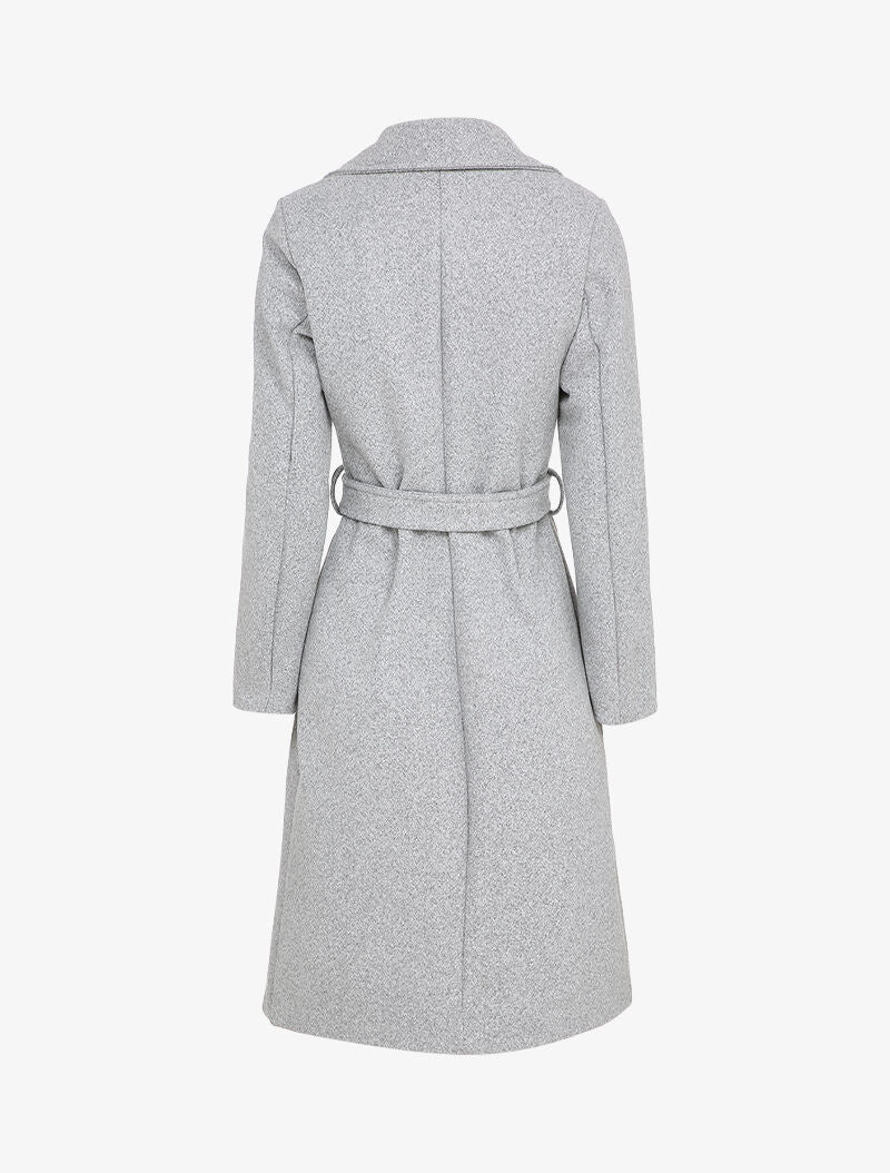 Manteau long ceinturé à col cranté - Gris chiné - 2