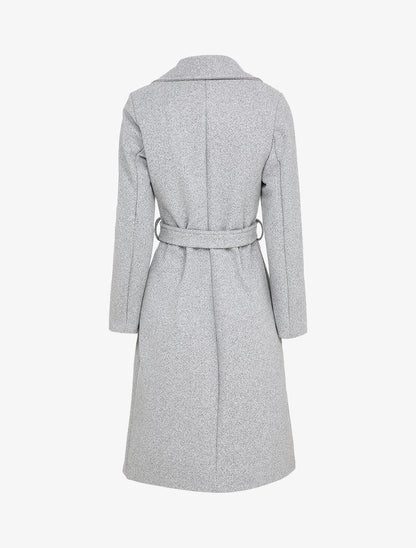 Manteau long ceinturé à col cranté - Gris chiné - 2