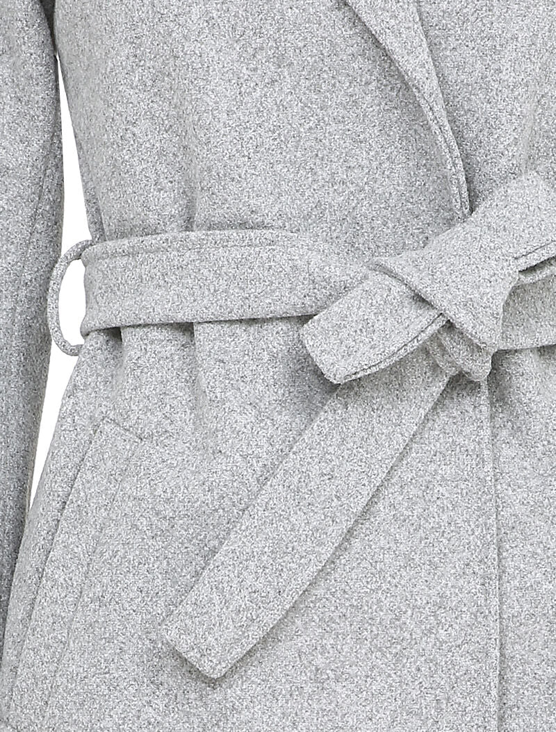 Manteau long ceinturé à col cranté - Gris chiné - 3