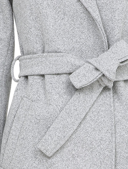 Manteau long ceinturé à col cranté - Gris chiné - 3
