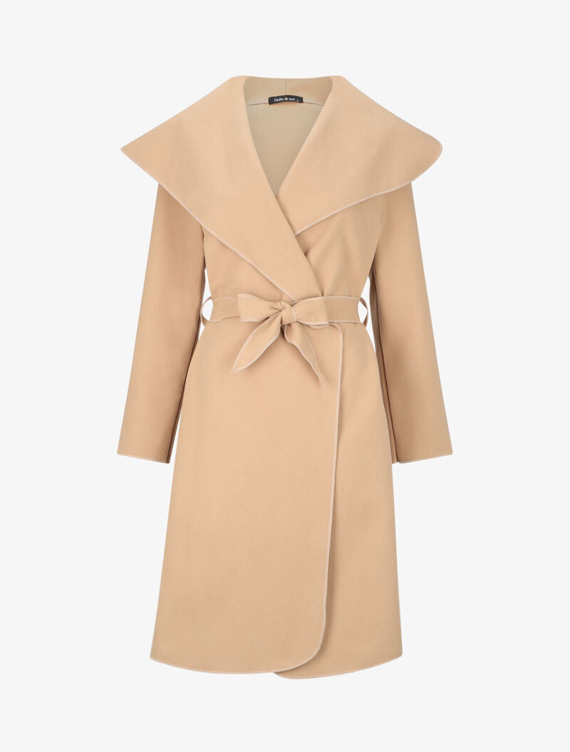Manteau long uni à col châle - Beige - 1