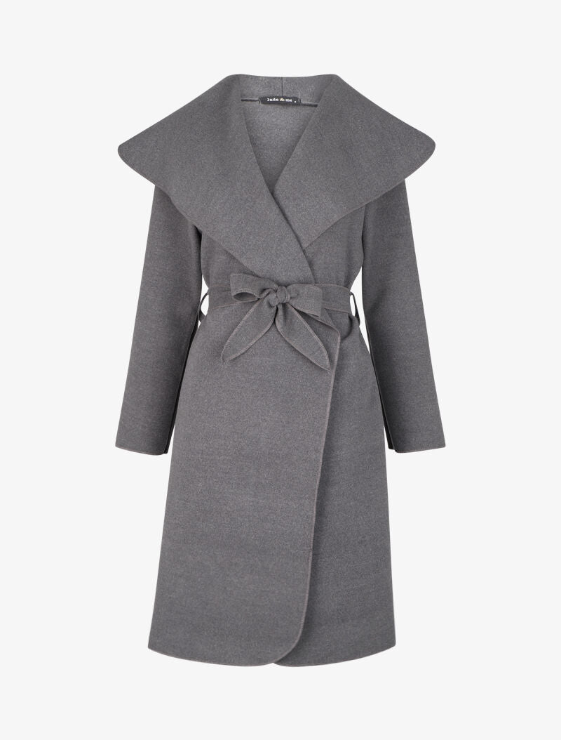 Manteau long uni à col châle - Gris foncé - 4