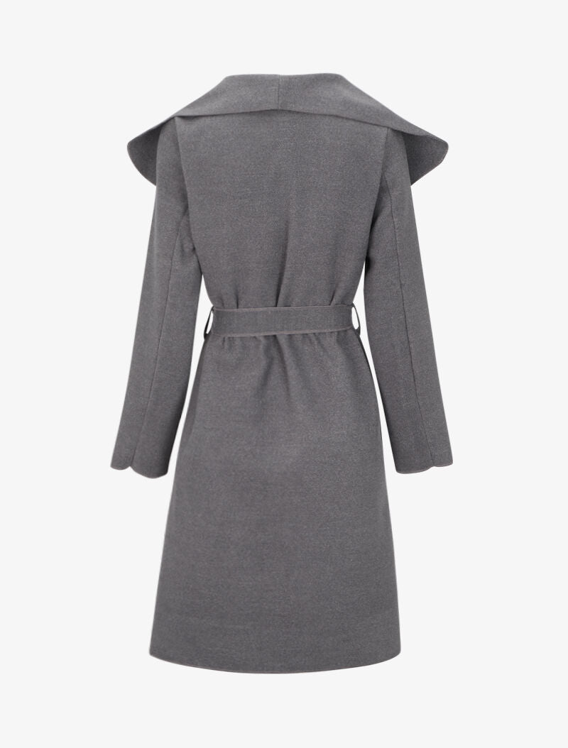 Manteau long uni à col châle - Gris foncé - 2