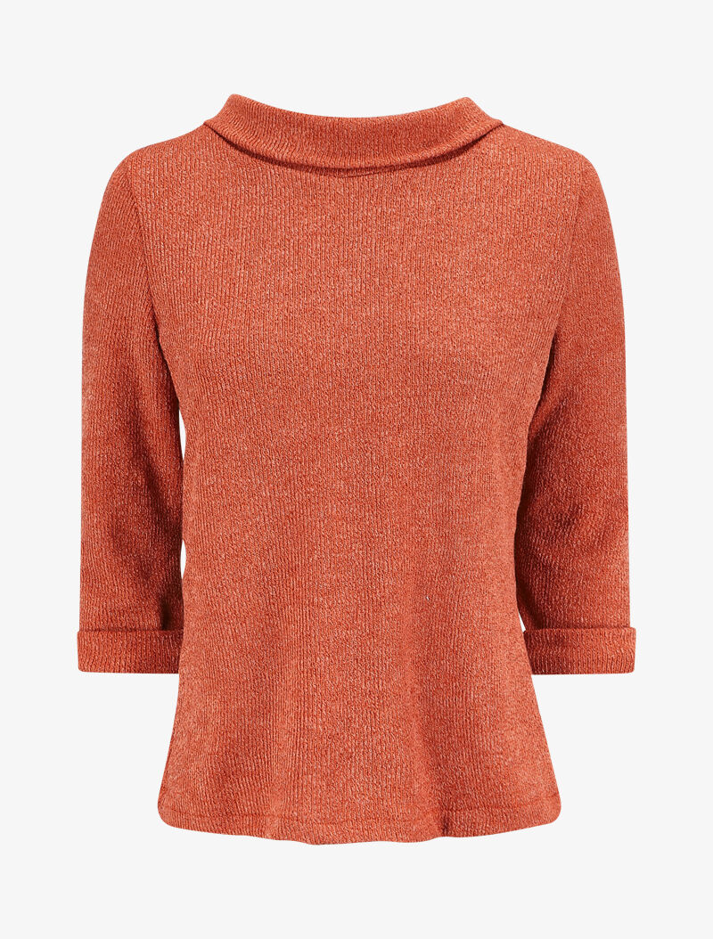 Pull à col montant et dos boutonné - Orange - 1