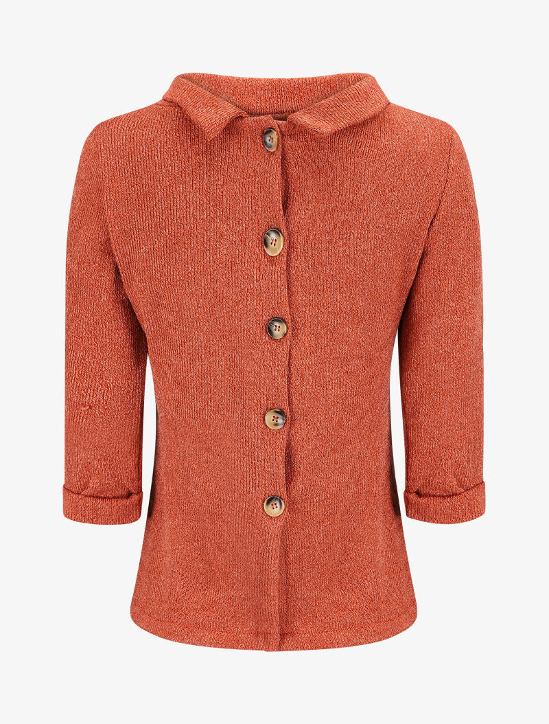 Pull à col montant et dos boutonné - Orange - 2