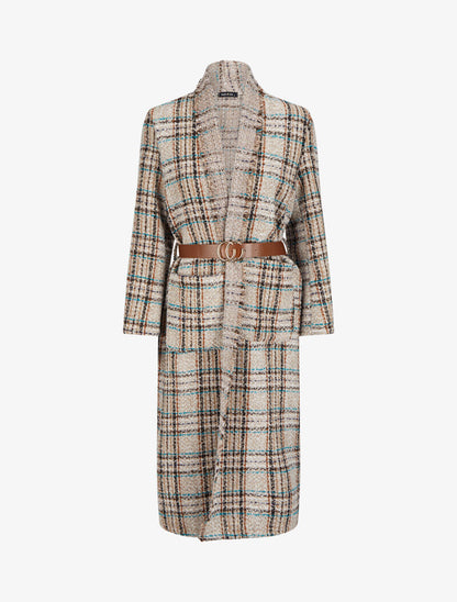 Manteau long imprimé tartan - Camel - 1