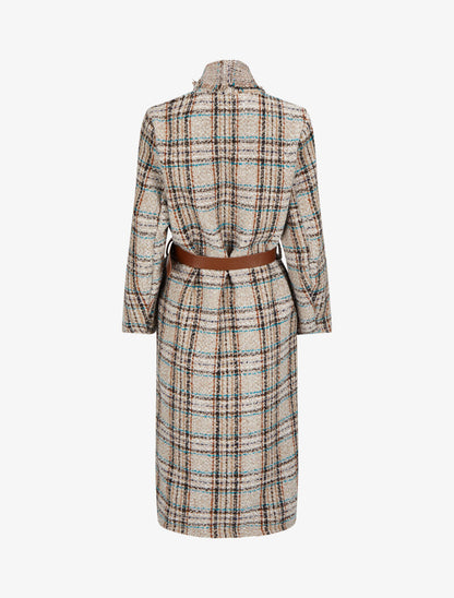 Manteau long imprimé tartan - Camel - 2
