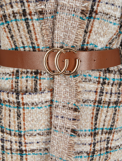 Manteau long imprimé tartan - Camel - 3