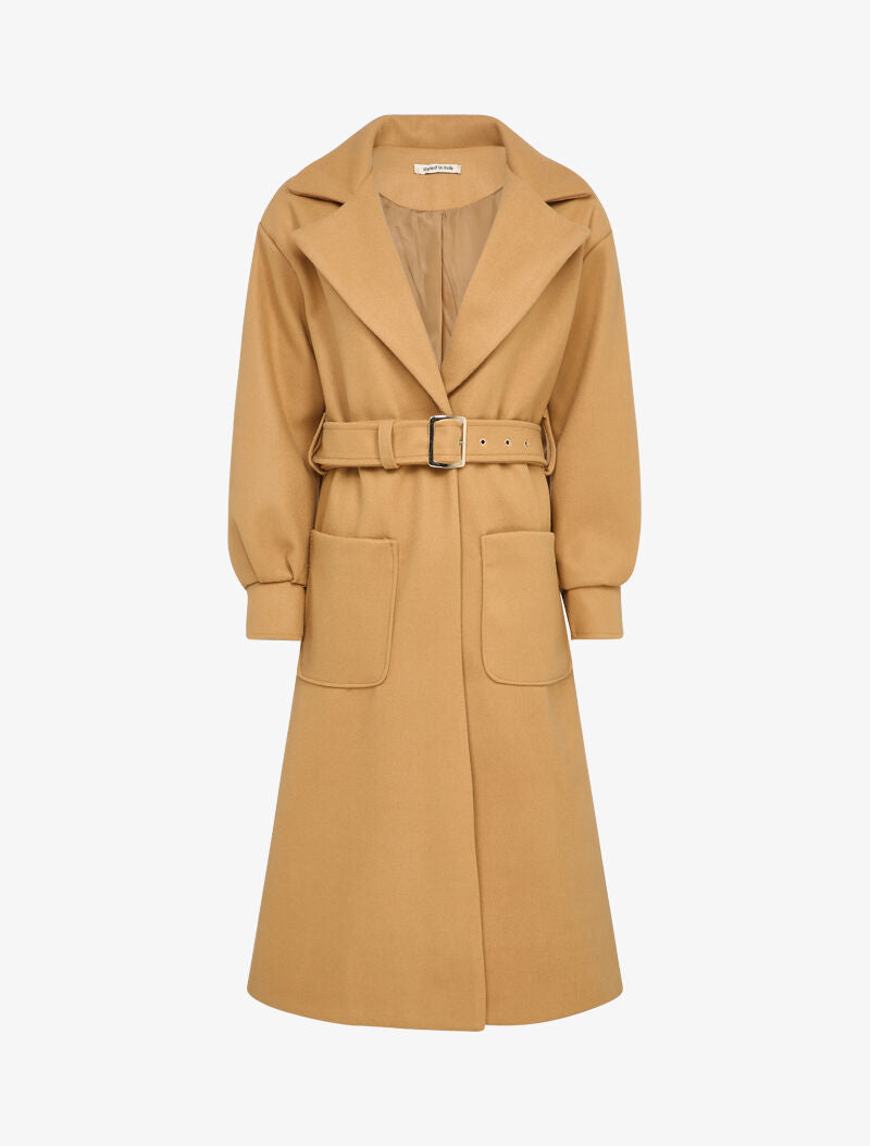Manteau long à manches ballon - Beige foncé - 1
