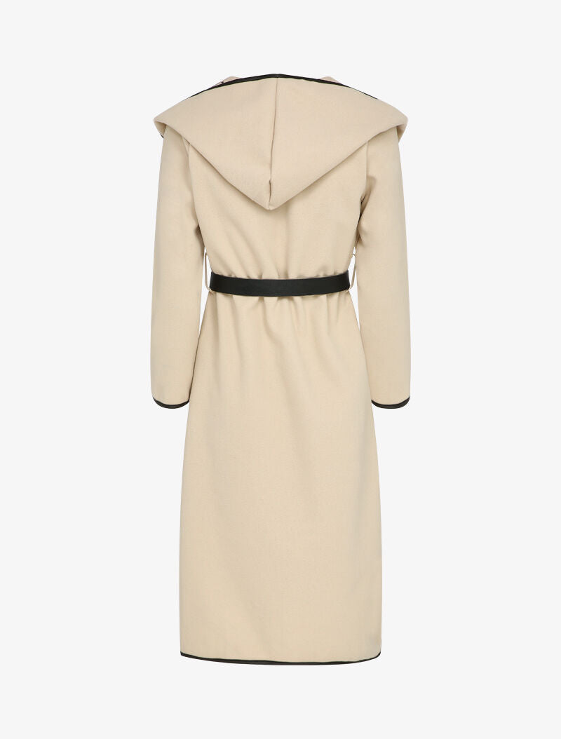 Manteau long à capuche et doublure à messages - Beige - 2