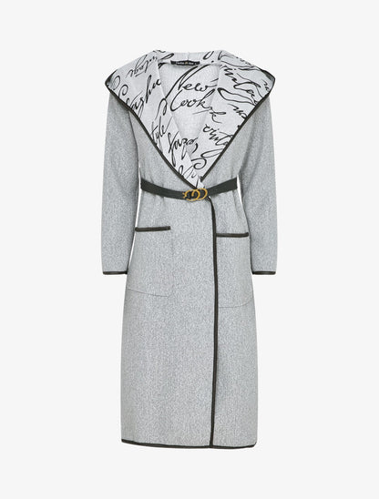 Manteau long à capuche et doublure à messages - Gris chiné - 1