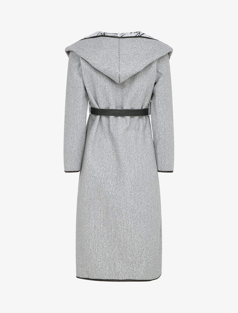 Manteau long à capuche et doublure à messages - Gris chiné - 2