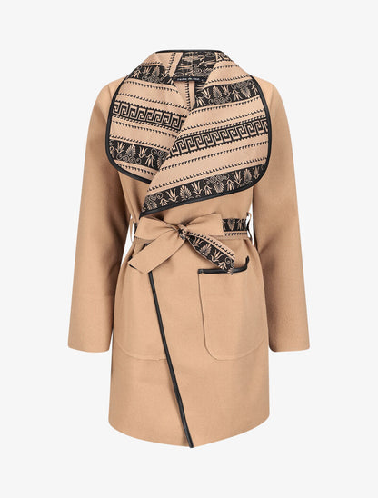 Manteau à col châle imprimé aztèques - Camel - 1