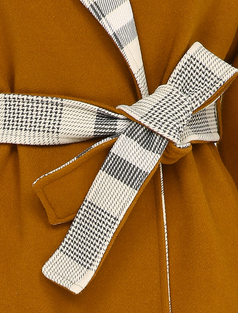 Manteau ouvert à col imprimé à carreaux - Camel - 3