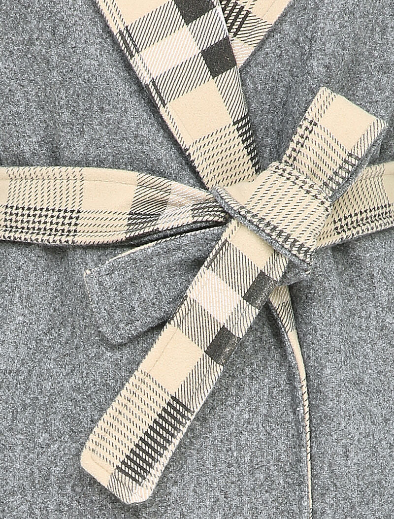 Manteau ouvert à col imprimé à carreaux - Gris chiné - 3