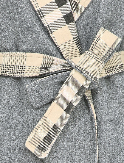 Manteau ouvert à col imprimé à carreaux - Gris chiné - 3